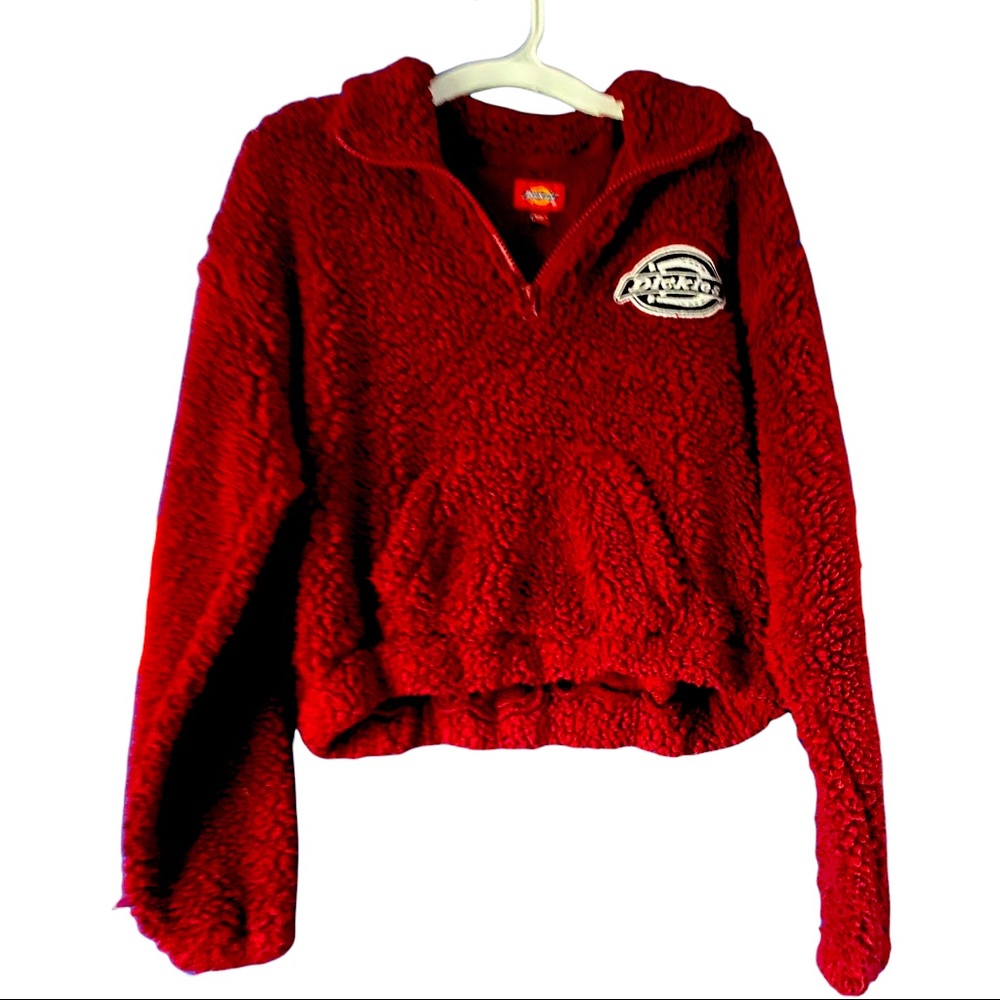 Dickies Sherpa Burgundy Crop Half Zip Fleece Sweatshirt